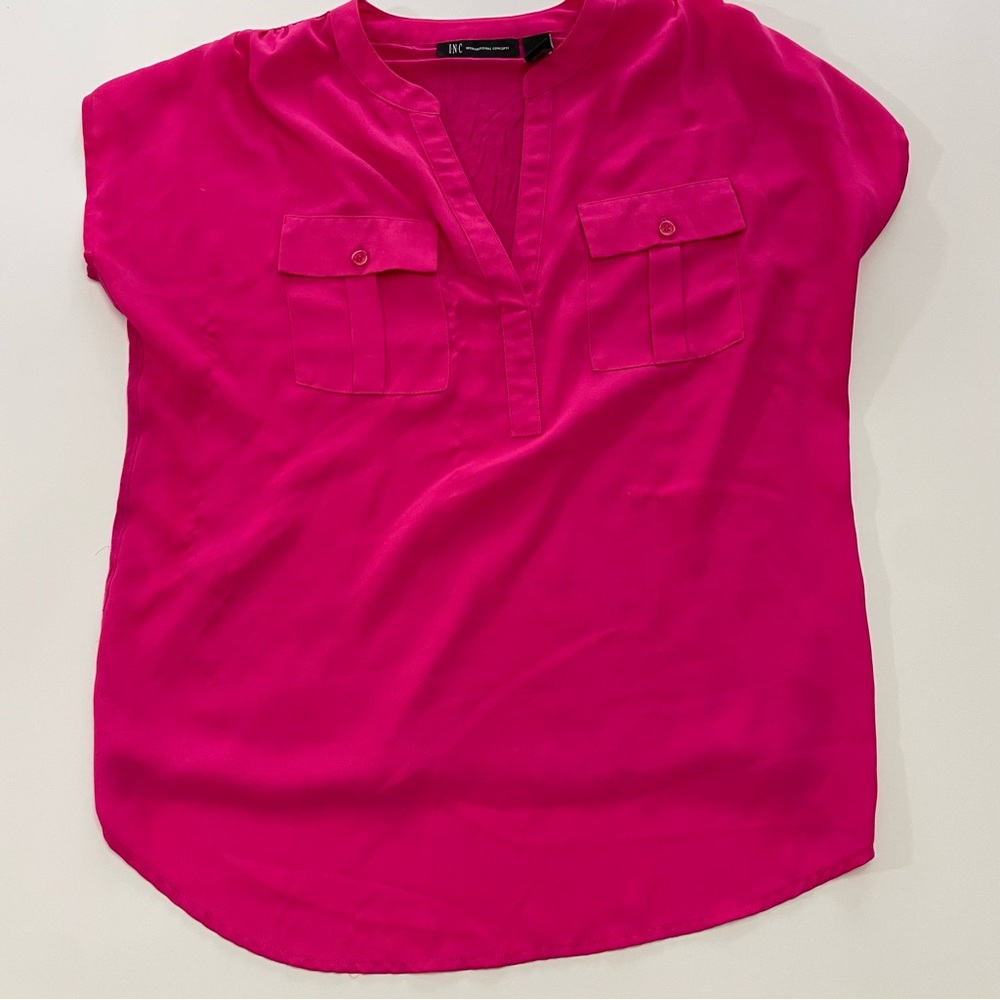 INC Pink V-Neck Lightweight Sleeveless Blouse Womens M MCBling Office Tomato